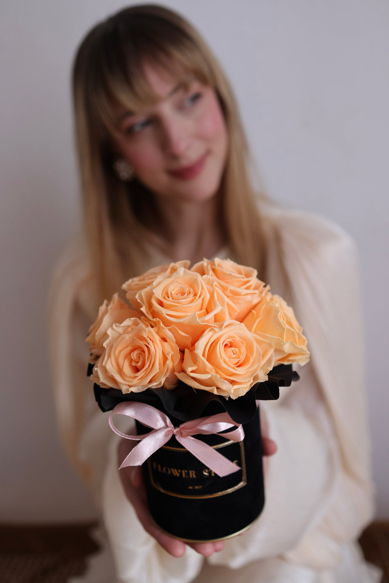 wieczne róże champagne flowerbox