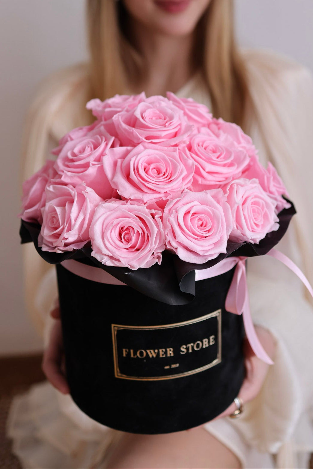 Flowerbox Wieczne Różowe Róże „Velvet Blush”