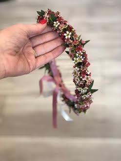 Wianek na głowę - kwiaty żywe, różowo zielony