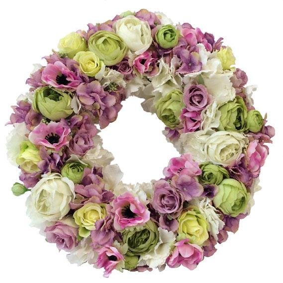 Wieniec na drzwi - fioletowo zielona kompozycja - kwiaty sztuczne