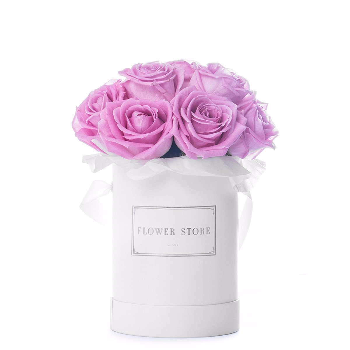 A small white box with pink roses - live flowers