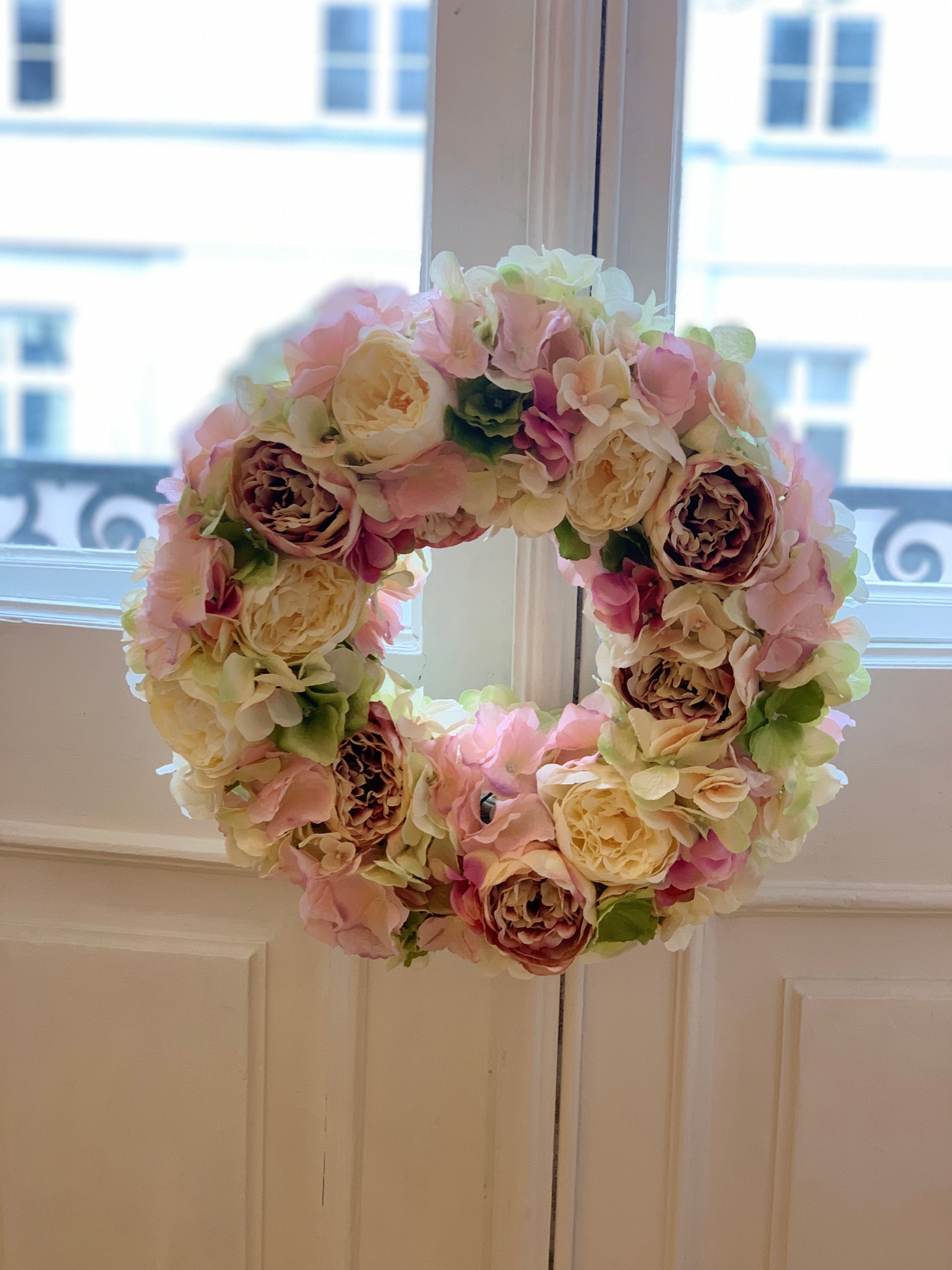 Door wreath - pink and cream composition - artificial flowers