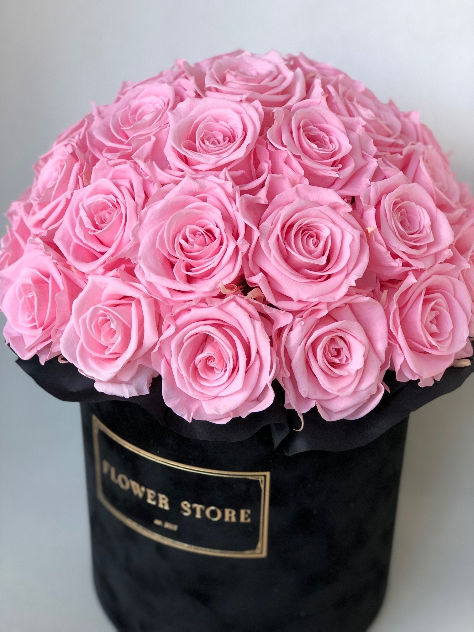 Black Flowerbox with pink eternal roses - all sizes