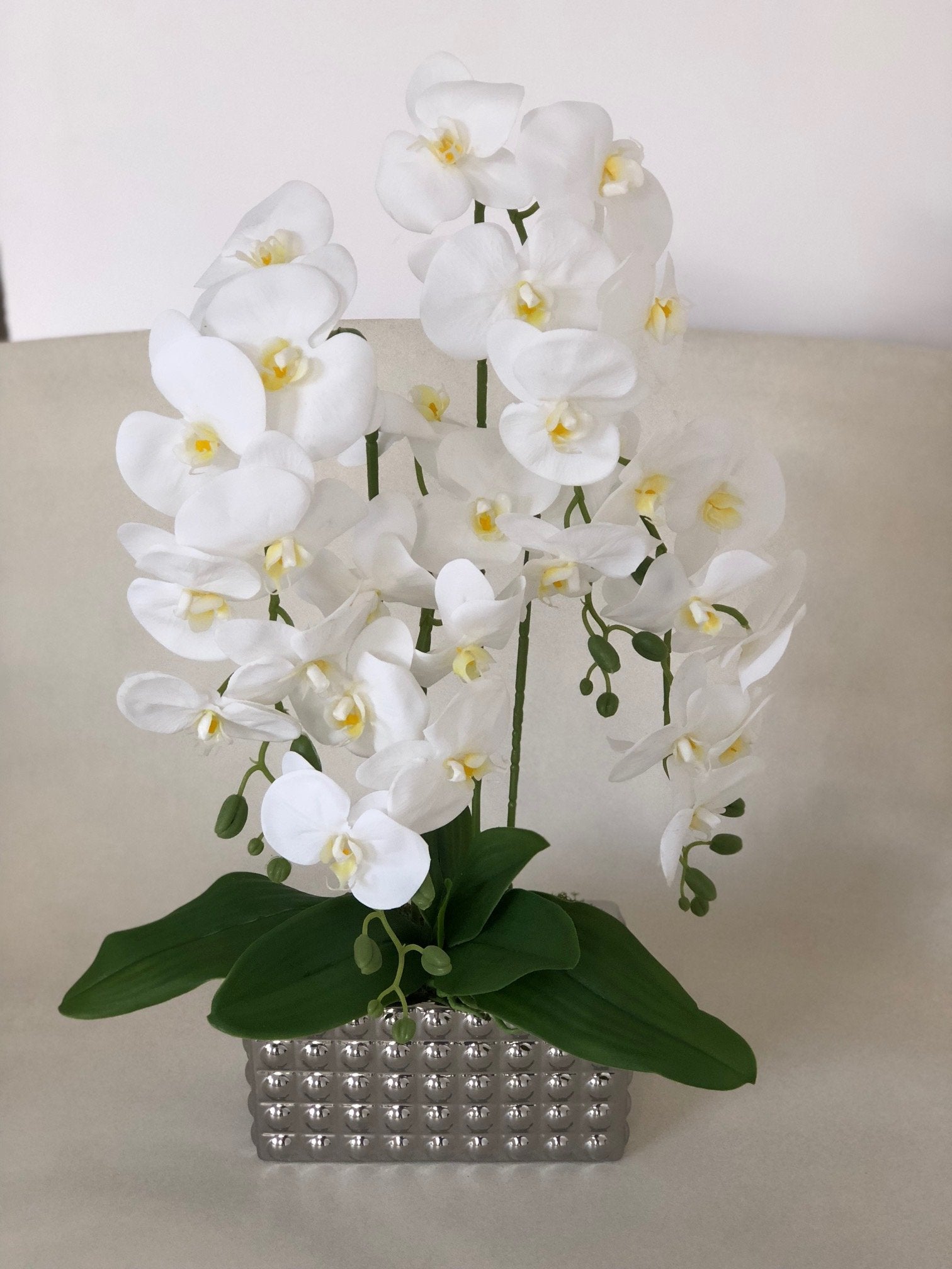 Exclusive orchid in a silver pot- artificial flowers