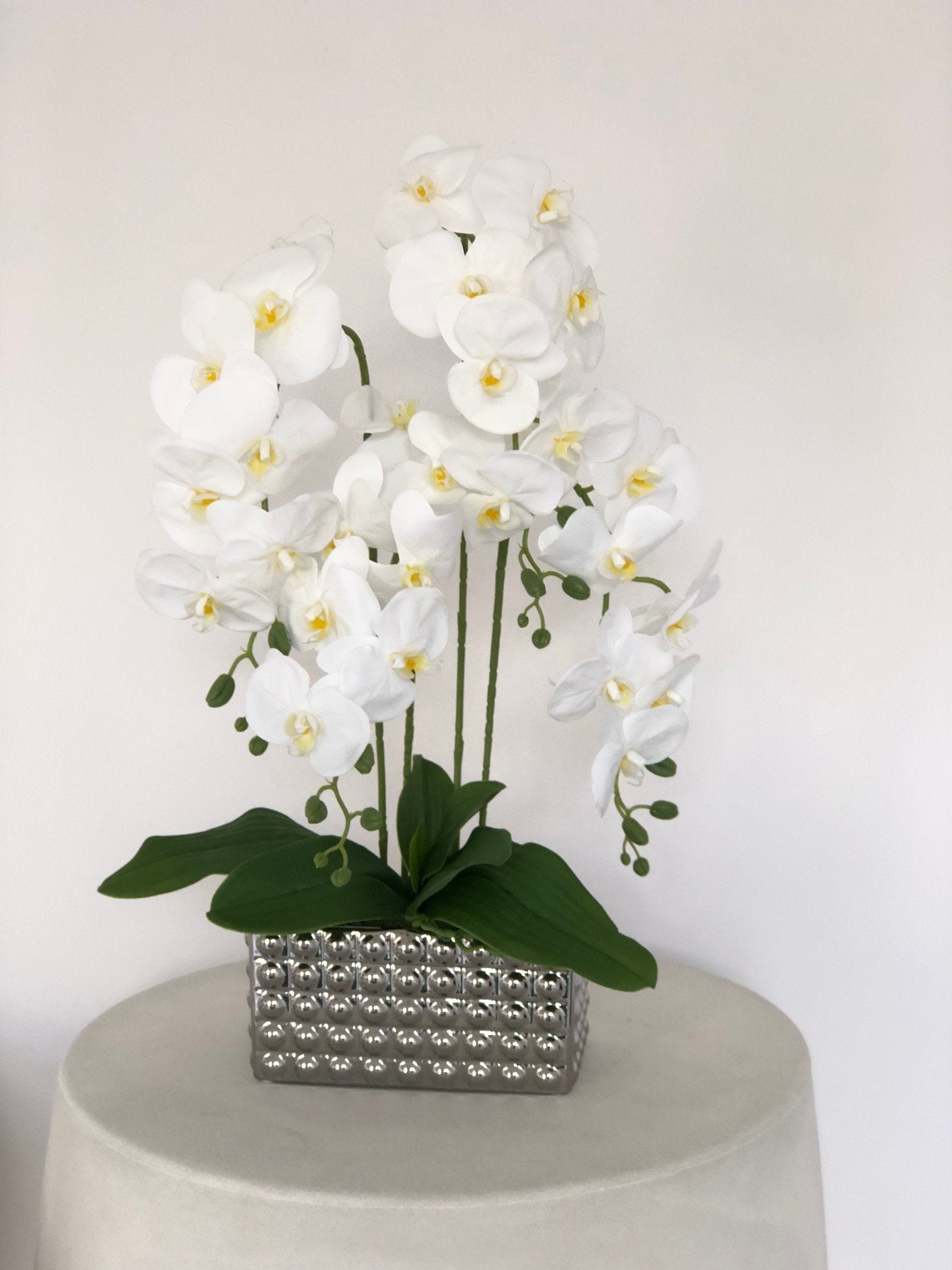 Exclusive orchid in a silver pot- artificial flowers