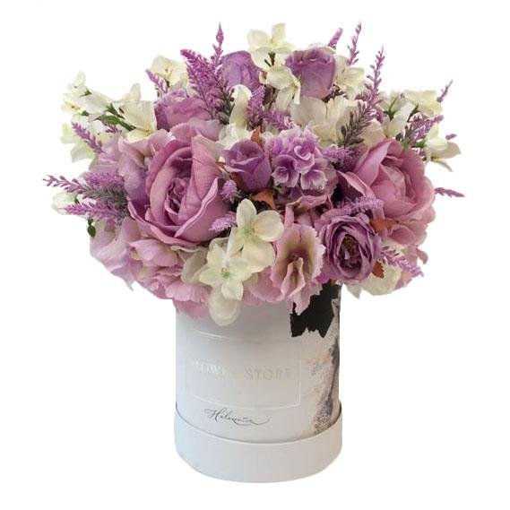 White Bride - fioletowo biała kompozycja - kwiaty sztuczne